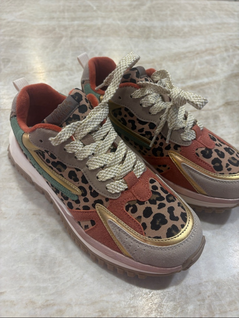Colorblock Leopard Accent Sneaker - Green/Pink/Tan